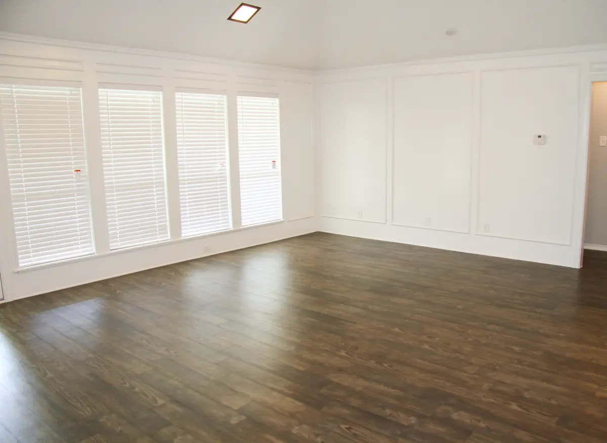 Finished wood-look flooring in a bright residential interior
